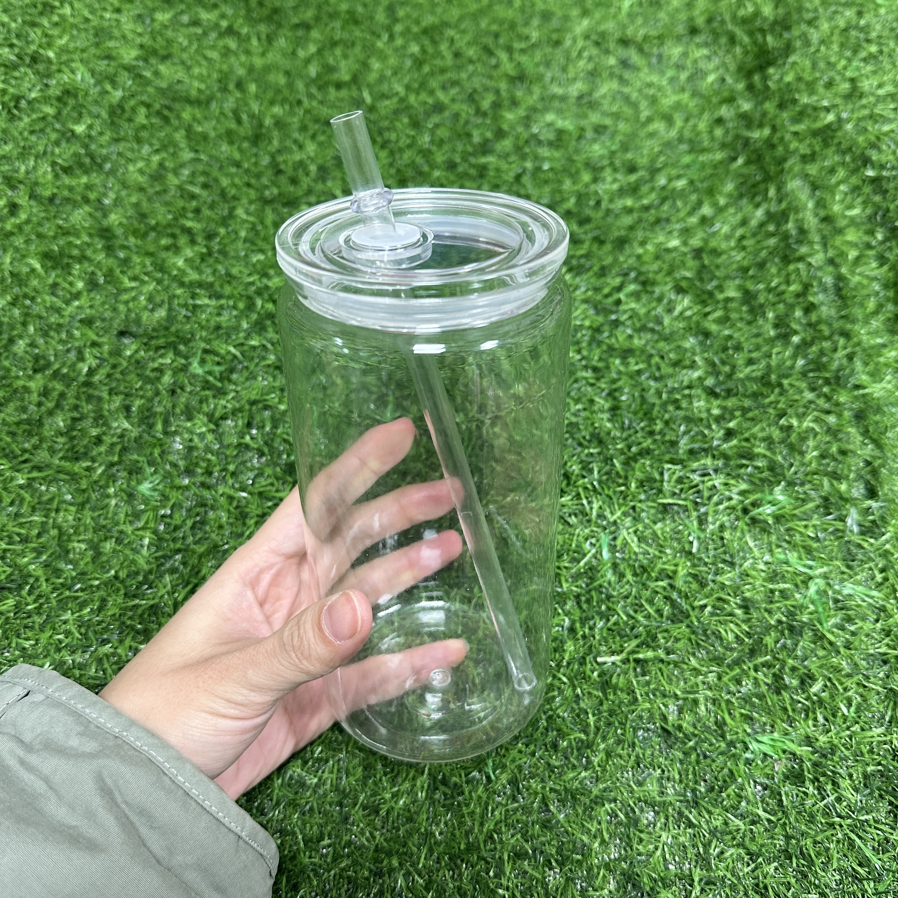 US warehouse 16oz plastic acrylic soda beer can clear transparent beer shaped plastic can cups with clear lids and straws