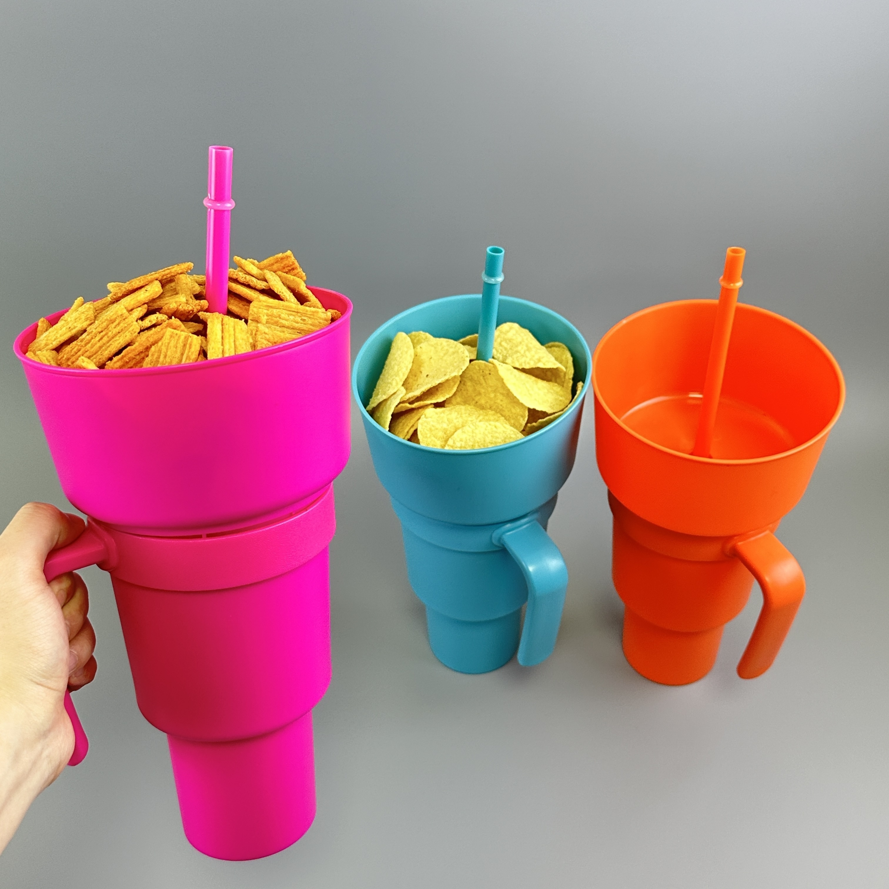 Snack drink 32oz Stadium Tumbler plastic cup popcorn chips cola mug cup with snack tray bowl straw