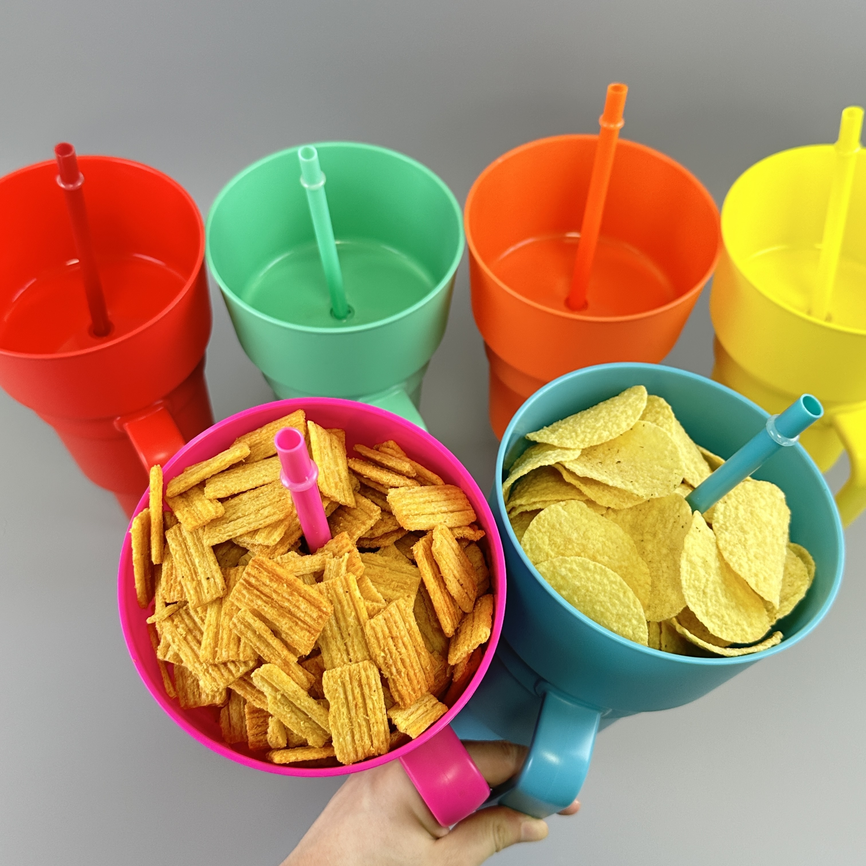 Snack drink 32oz Stadium Tumbler plastic cup popcorn chips cola mug cup with snack tray bowl straw