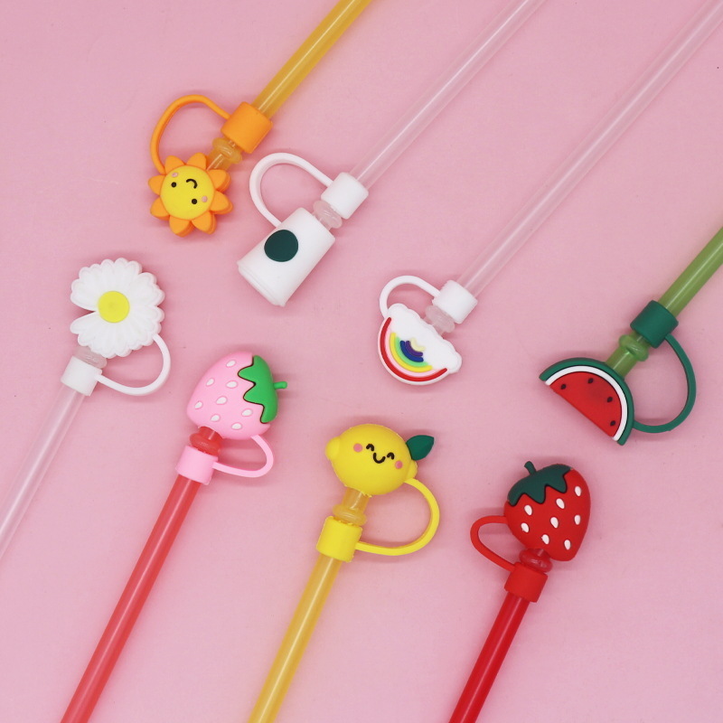 animal Cartoon Silicone Dustproof Straw Cover Flower Rabbit Reusable Drinking Straw Tips Lids Recirculable Cloud Straw topper