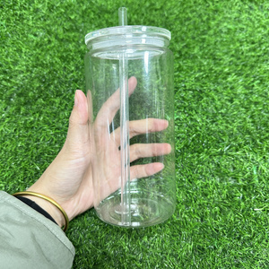 US warehouse 16oz plastic acrylic soda beer can clear transparent beer shaped plastic can cups with clear lids and straws