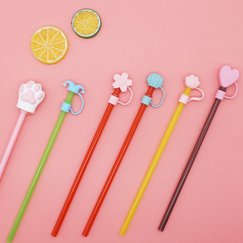 animal Cartoon Silicone Dustproof Straw Cover Flower Rabbit Reusable Drinking Straw Tips Lids Recirculable Cloud Straw topper