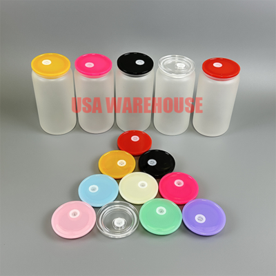 Usa Warehouse Reusable Plastic 16oz Mason Jar Lids With Straw Hole silicone stretch lids plastic lids for glass can