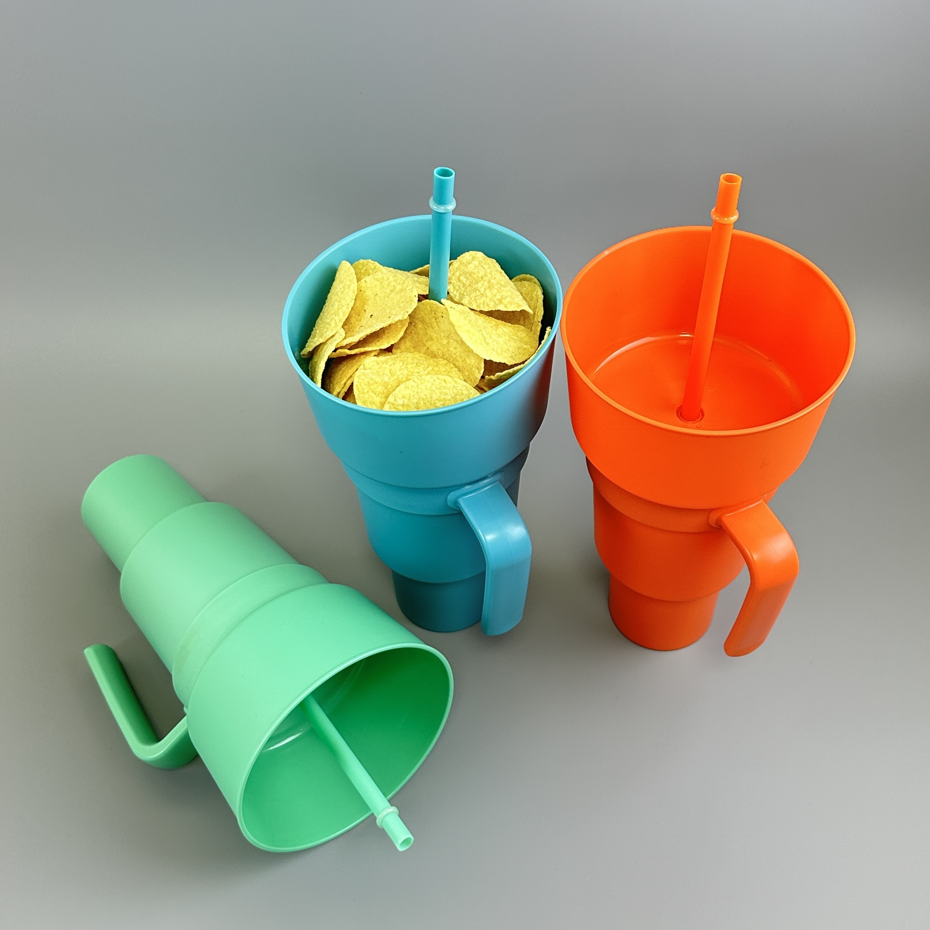 Snack drink 32oz Stadium Tumbler plastic cup popcorn chips cola mug cup with snack tray bowl straw