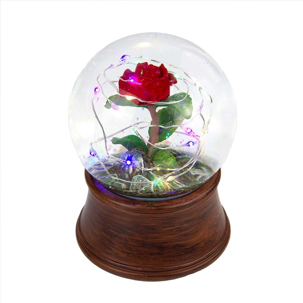 100mm Valentine's Day Mom Women Birthday Gift Souvenir Resin Red Rose Glitter Music Snow Ball/ Custom Snow Globe/love Snow Globe