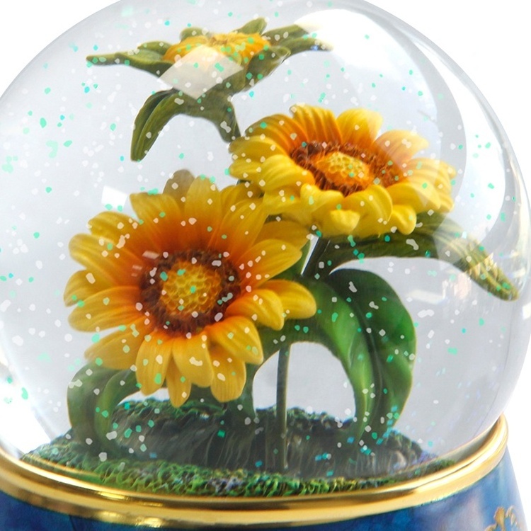 Custom Home Decoration Gift Immortal Flower Mechanical Music Glitter Resin Custom Music Box Snowball/Custom Snow Globe