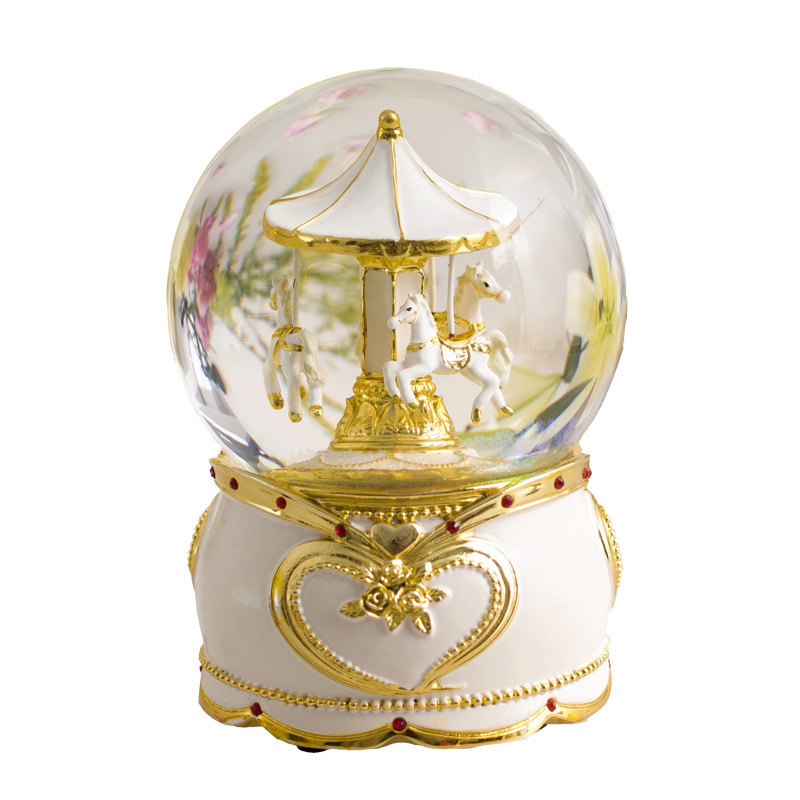 Golden Rotation Gift Music Snow Globe/Crystal Ball Music Box/Carousel Horse Music Box Snow Globe