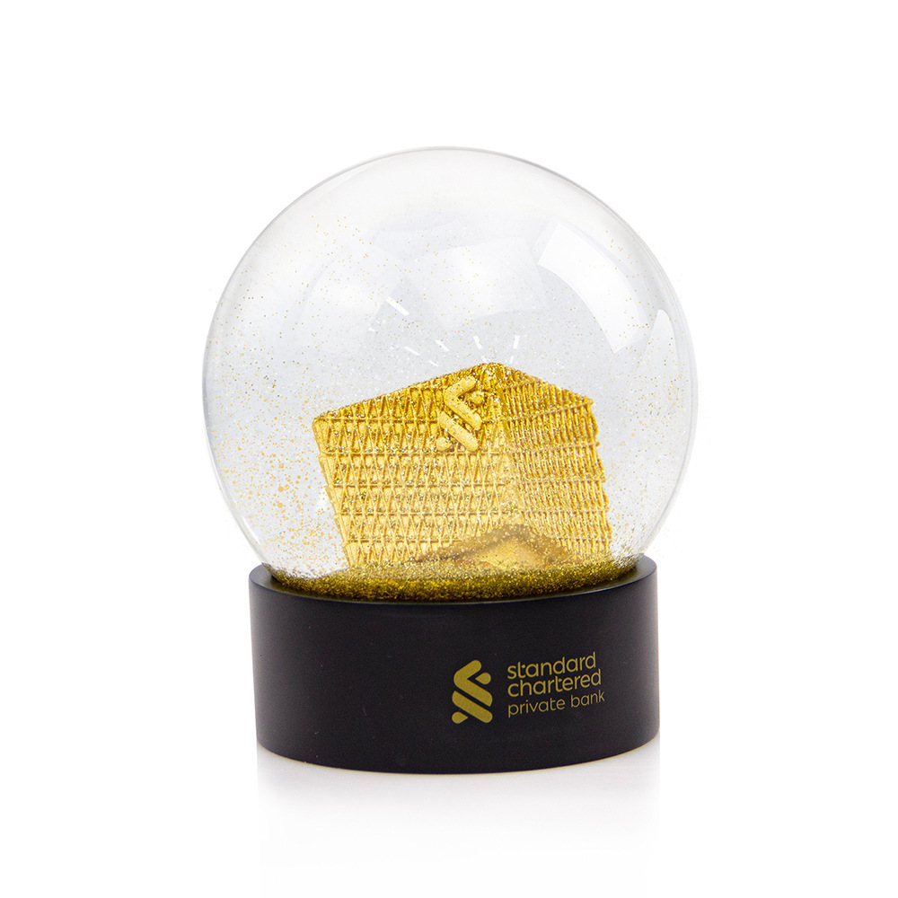 Gold Building Logo Floating Gold Powder Luxury Ornament Souvenir Kit Gift Resin Glitter Snowball/Custom Snow Globes/Snow Globe