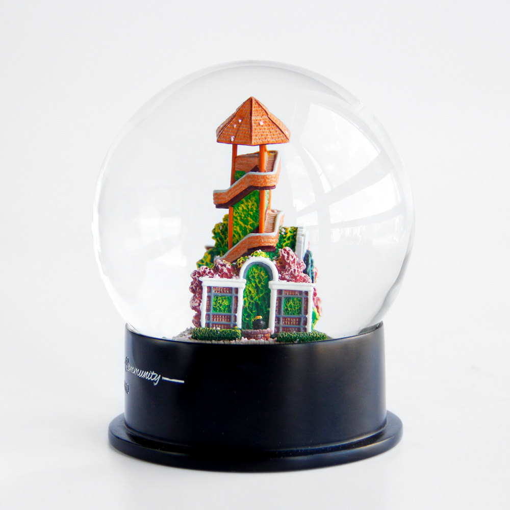 Clear Glass Water Snowball Luxury Tower Building Sculpture Made Custom Snow Globes Souvenir Ornament Snow Globe