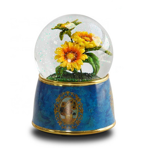 Custom Home Decoration Gift Immortal Flower Mechanical Music Glitter Resin Custom Music Box Snowball/Custom Snow Globe