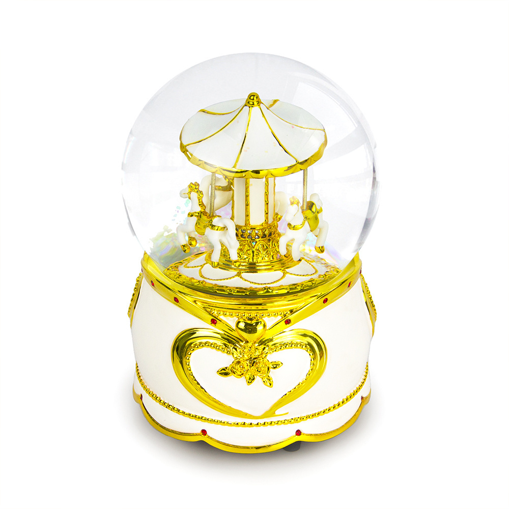 Golden Rotation Gift Music Snow Globe/Crystal Ball Music Box/Carousel Horse Music Box Snow Globe