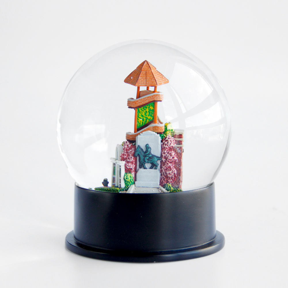 Clear Glass Water Snowball Luxury Tower Building Sculpture Made Custom Snow Globes Souvenir Ornament Snow Globe