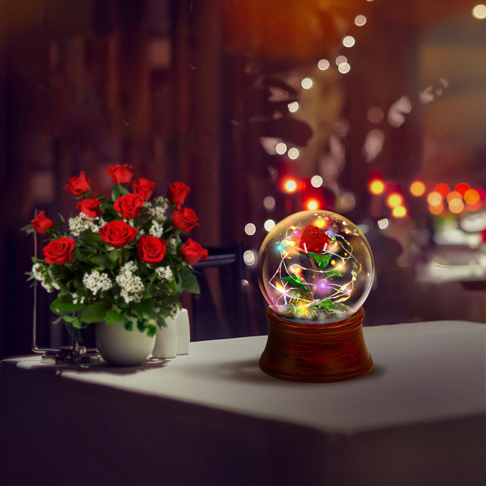 100mm Valentine's Day Mom Women Birthday Gift Souvenir Resin Red Rose Glitter Music Snow Ball/ Custom Snow Globe/love Snow Globe