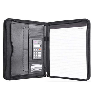 Premium Business Portfolio with Zipper  10.1" Tablet Case Solar Calculator Card Storage Writing Pad Custom Leather Folders A4