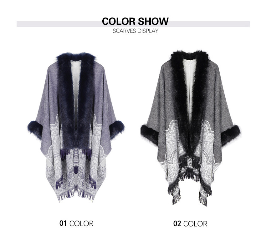 2020 New  belt Cape split scarf thickened warm color contrast poncho big color block Plaid shawl women faux fur poncho