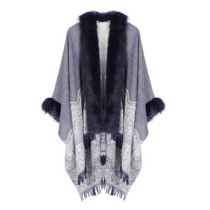 2020 New  belt Cape split scarf thickened warm color contrast poncho big color block Plaid shawl women faux fur poncho