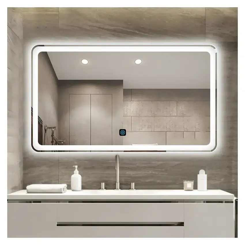 Factory custom rectangle round bluetooth smart touch led illuminated mirror backlit defogger LED bathroom mirror with light