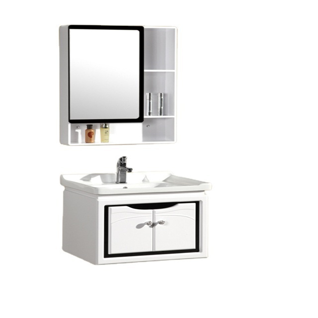 Customized Modern White PVC Toilet Furniture with MDF Carcase and Marble Countertop Bathroom Vanity Mirror Cabinet Design