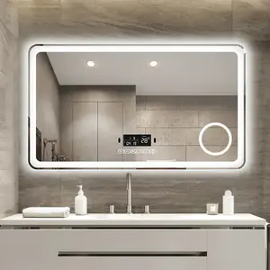 Factory custom rectangle round bluetooth smart touch led illuminated mirror backlit defogger LED bathroom mirror with light