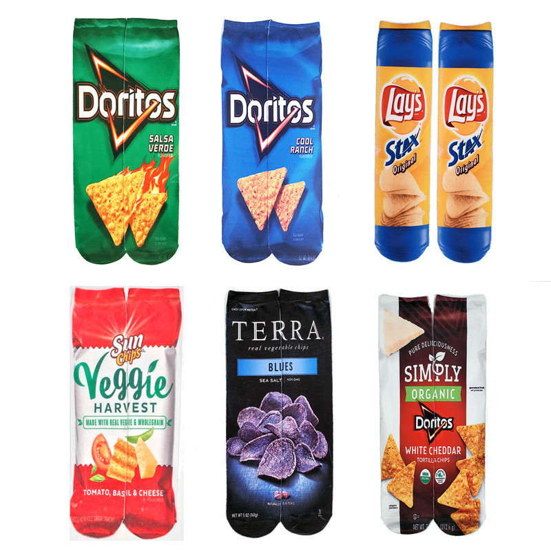 Dropshipping Factory Wholesale Cotton Polyester Fashion Socks 3D Printing Sublimation Blank Socks Food Chips Sublimation Socks