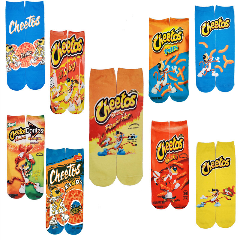 Dropshipping Factory Wholesale Cotton Polyester Fashion Socks 3D Printing Sublimation Blank Socks Food Chips Sublimation Socks