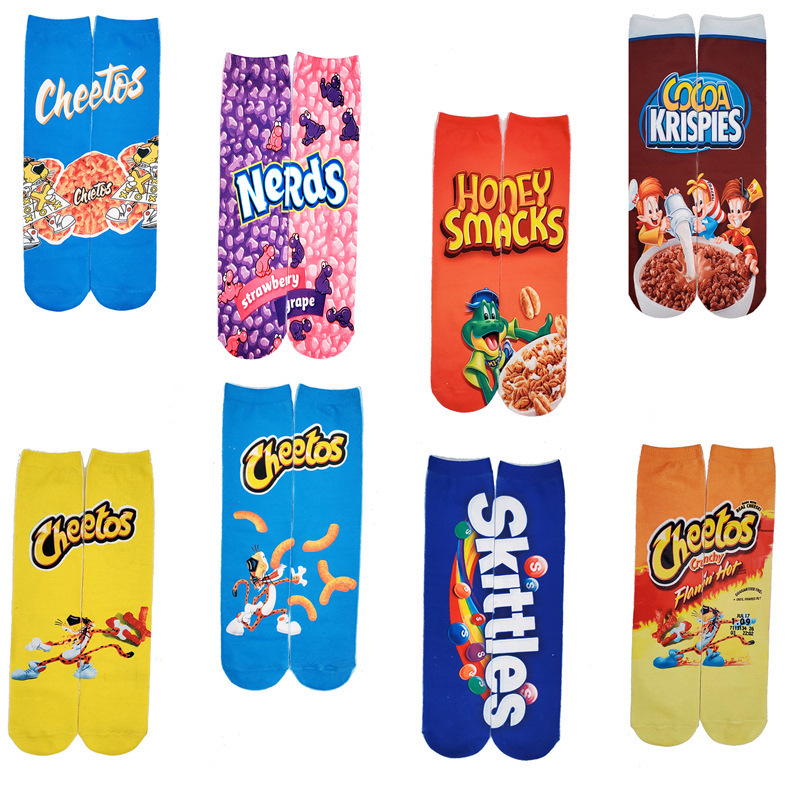 Dropshipping Factory Wholesale Cotton Polyester Fashion Socks 3D Printing Sublimation Blank Socks Food Chips Sublimation Socks