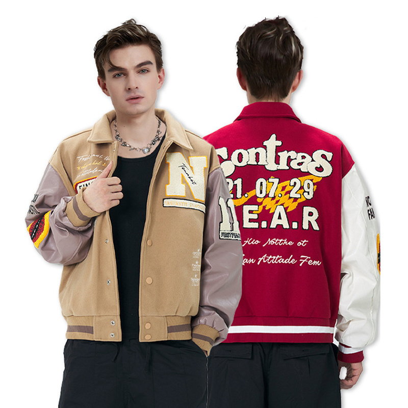 Varsity jacket OEM Custom Design embroidery letterman jacket wool vintage red and white baseball Varsity jacket for men