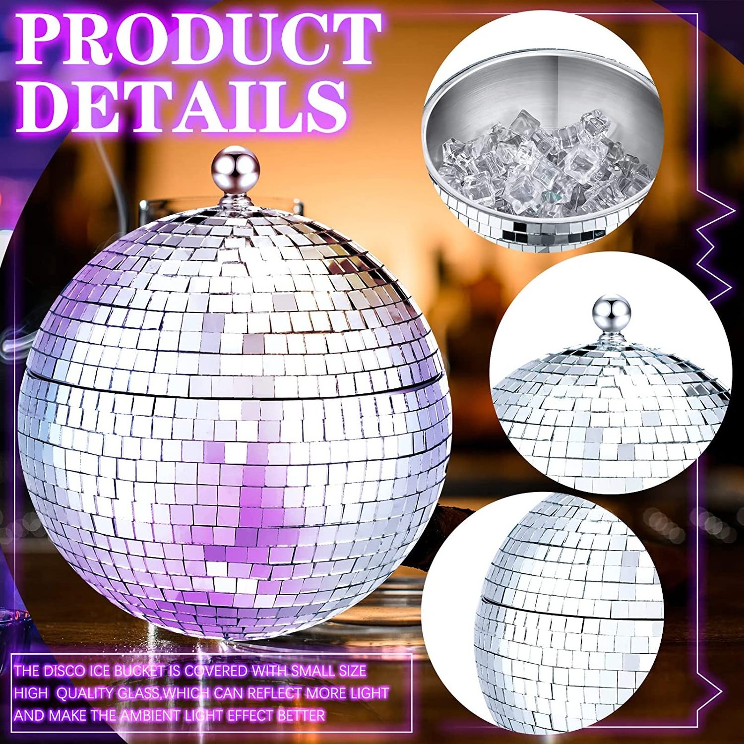 Household Restaurant Kitchen Bar Stuff Retro Party Accessories Stainless Steel Disco Ice Bucket with Lid for Wine Beer cooler