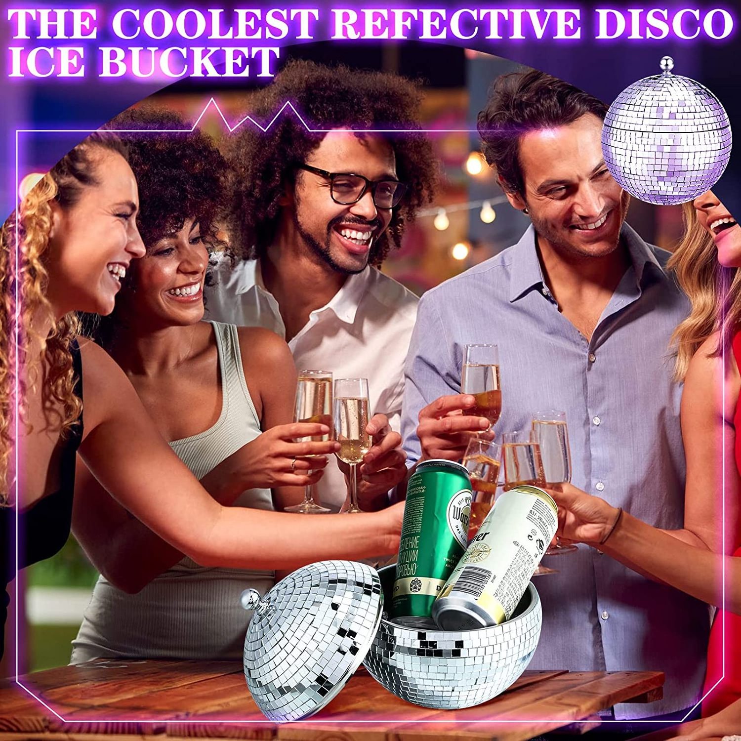 Household Restaurant Kitchen Bar Stuff Retro Party Accessories Stainless Steel Disco Ice Bucket with Lid for Wine Beer cooler