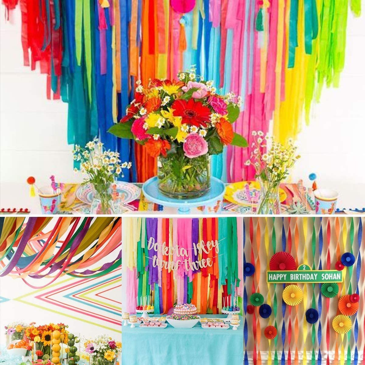 12 Rolls Rainbow Party Decorations Wedding Ceremony Birthday Christmas Indoor Decoration Crepe Paper Streamers