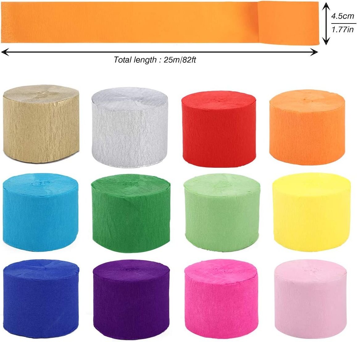 12 Rolls Rainbow Party Decorations Wedding Ceremony Birthday Christmas Indoor Decoration Crepe Paper Streamers