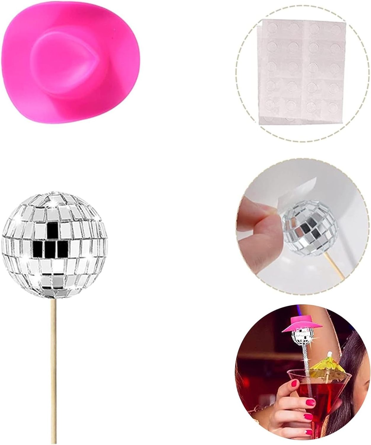 Mirror Discos Balls Stirrers Beverage Pink Cowboy Hat Swizzle Stir Stick  For Mixing Cocktails Discos Balls Cocktails Stirrer