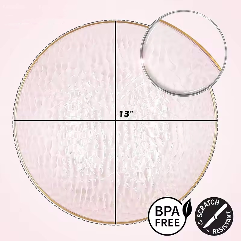 Hammered Pink Heavy Duty Chargers 13 Inch Glass Charger Plates for Elegant Dining Weddings and Formal Events