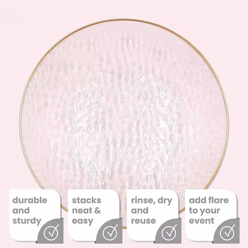 Hammered Pink Heavy Duty Chargers 13 Inch Glass Charger Plates for Elegant Dining Weddings and Formal Events