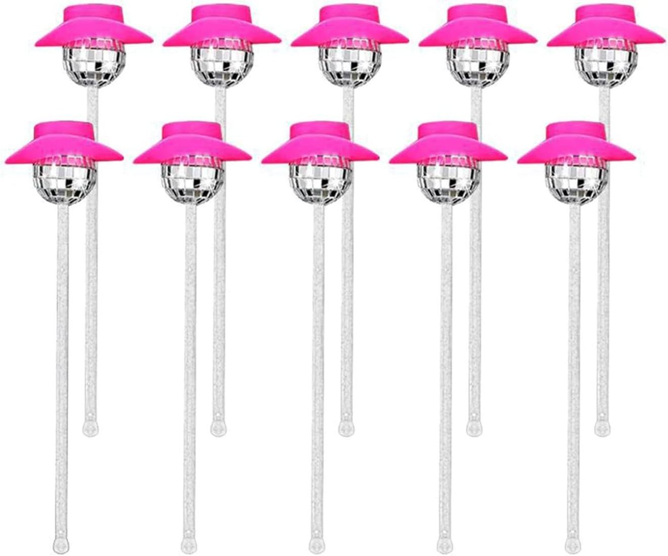 Mirror Discos Balls Stirrers Beverage Pink Cowboy Hat Swizzle Stir Stick  For Mixing Cocktails Discos Balls Cocktails Stirrer