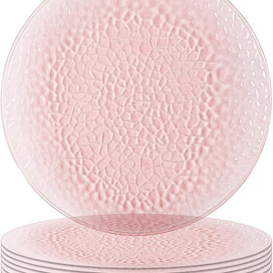 Hammered Pink Heavy Duty Chargers 13 Inch Glass Charger Plates for Elegant Dining Weddings and Formal Events