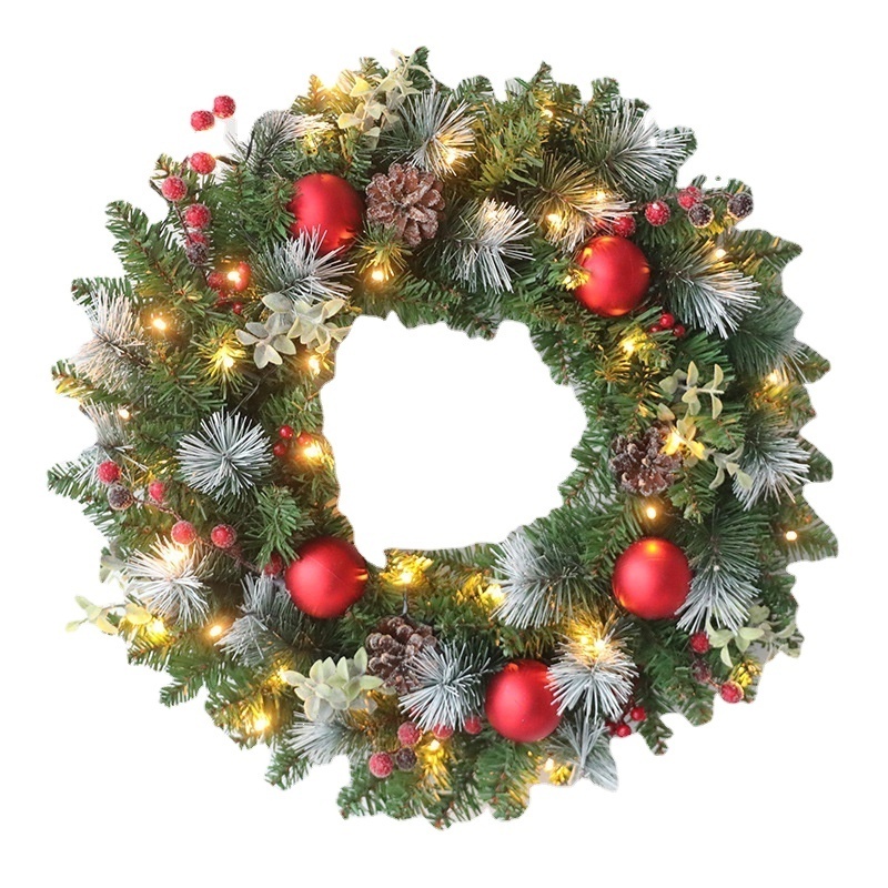 60cm Pre-Lit Artificial Christmas Wreath Decorated Christmas Wreath with Lights for Window Indoor Outdoor