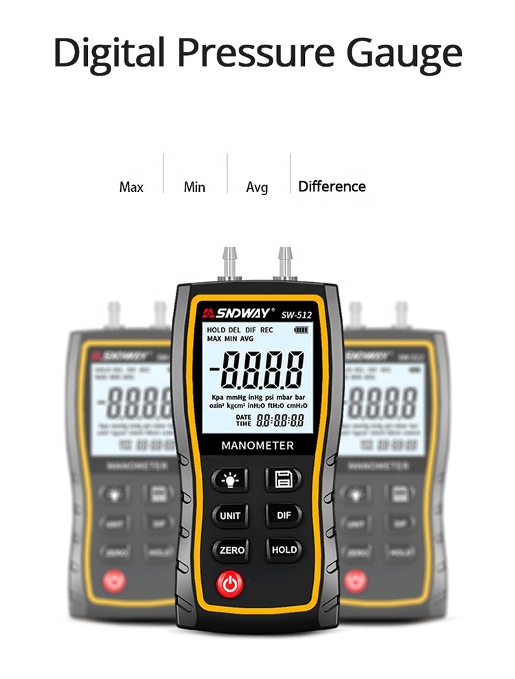 Sndway SW-512C Portable Air Differential Pressure Gauge Meter Digital Manometer