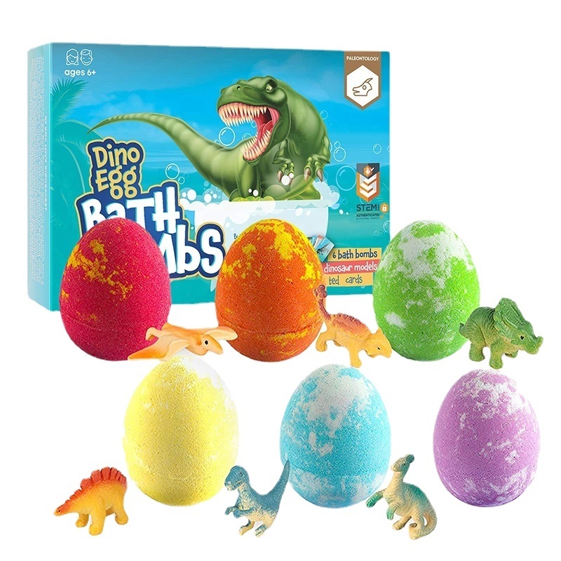 2022 Hot Sell OEM gift set colorful dinosaur all natural organic surprise toys inside kids bath bombs