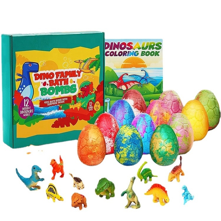 2022 Hot Sell OEM gift set colorful dinosaur all natural organic surprise toys inside kids bath bombs