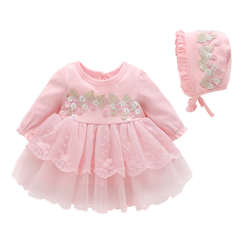 Hot Style Newborn Princess Tutu Dress Embroidery Floral Lace Cute Baby Girls Party Dress With Hat