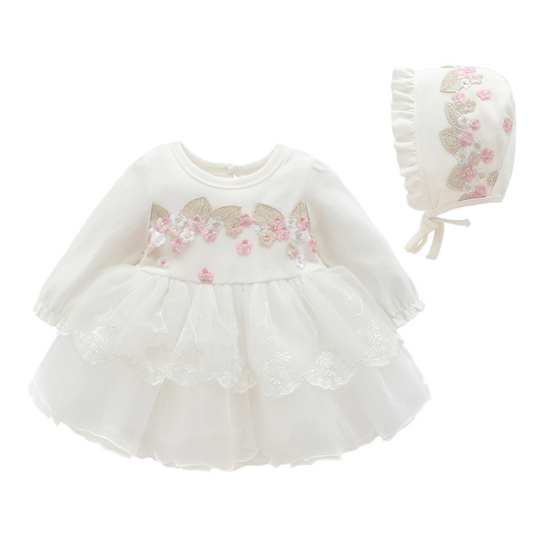 Hot Style Newborn Princess Tutu Dress Embroidery Floral Lace Cute Baby Girls Party Dress With Hat