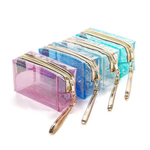 Custom Waterproof PVC Glitter Transparent Toiletries Bag Clear Vinyl Translucent Makeup Pouch Cosmetic Travel Bag