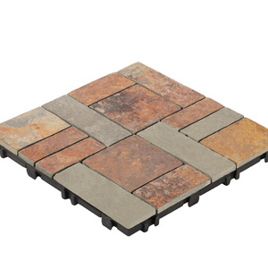 12" Easy-to-Install Stone Interlocking Tiles Outdoor Veranda Stone Floor Tiles XF-R005