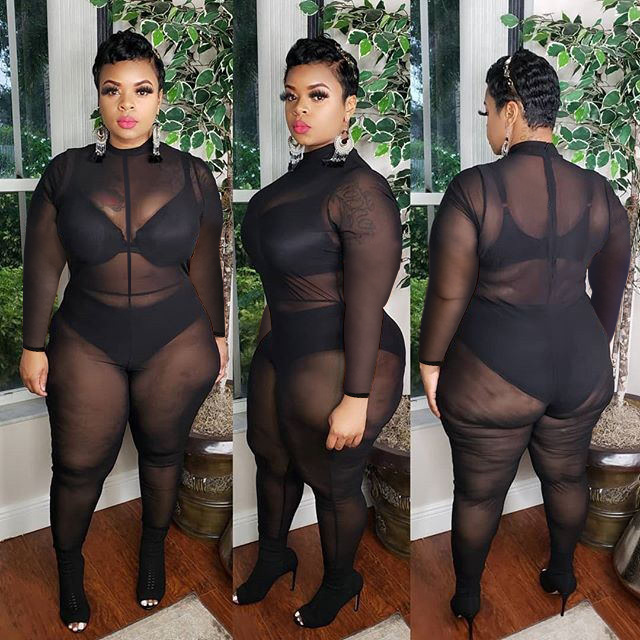 2022 long sleeve sheer mock neck plus size catsuit jumpsuit bodysuit sexy see through mesh jumpsuits for women