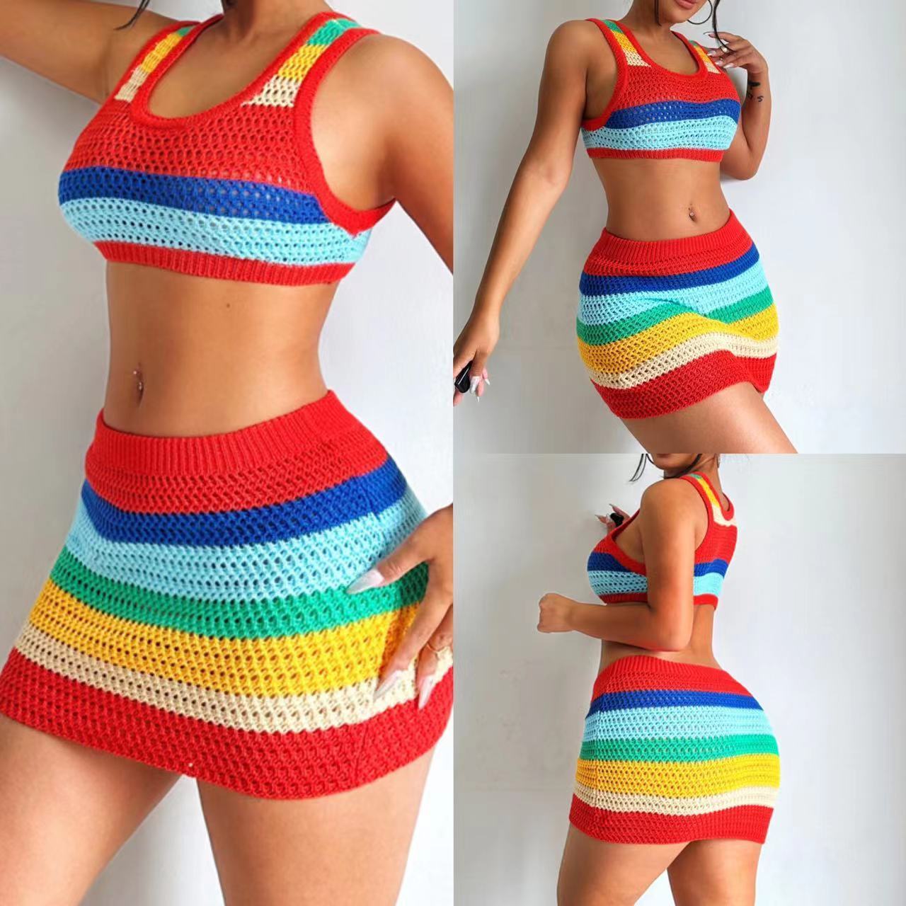 2023 summer sun dress for woman crochet set women clothing 2 piece skirt and top set for women crochet dress