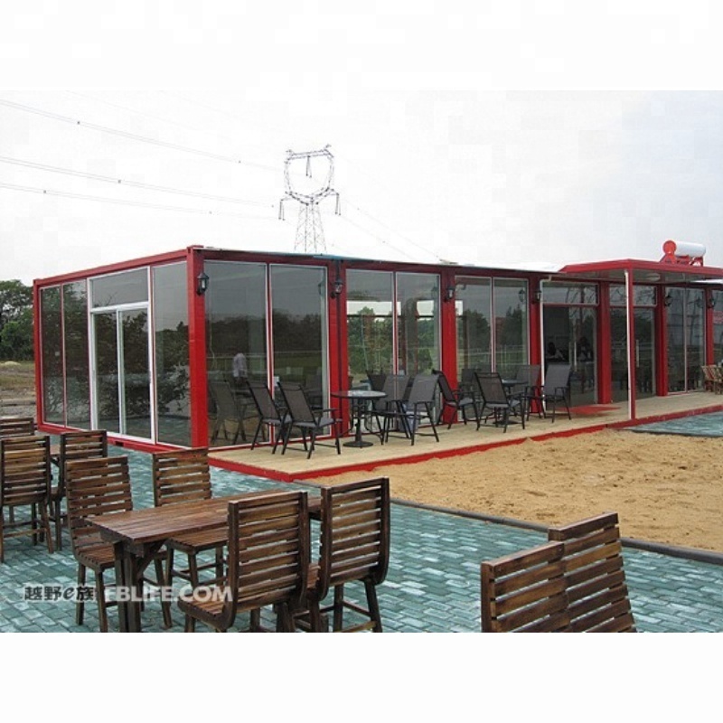 prefabricated mobile modular container restaurant with fixed glass wall