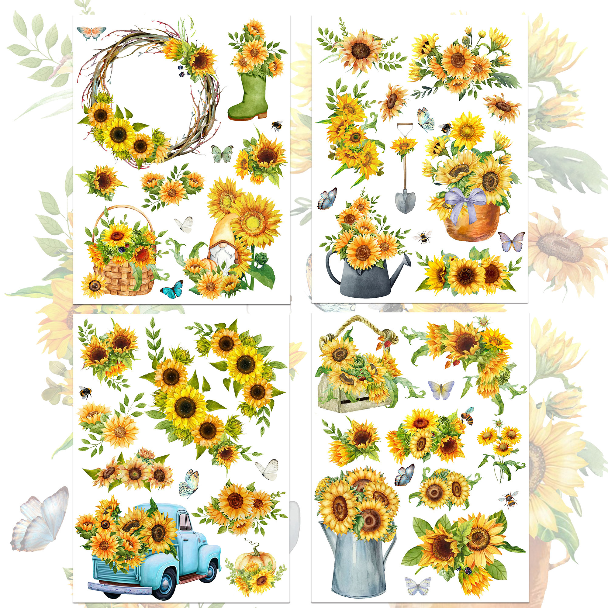 HUANCAI Sunflower Design  Glass Home Decoration Wall Decorative Paper Self-adhesive Pressure Sensitive Sticker