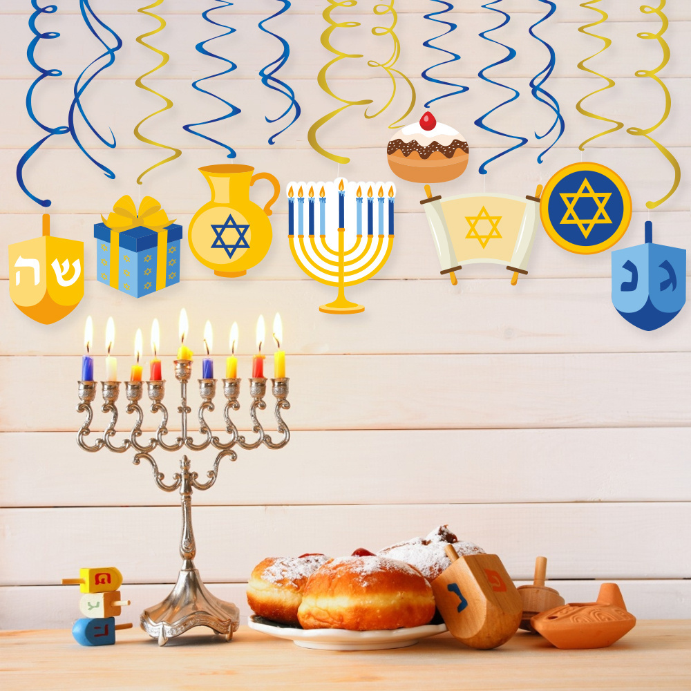 XL086 spiral pendant PVC Hanukkah 9 candle pendant party foil Swirls for Hanukkah