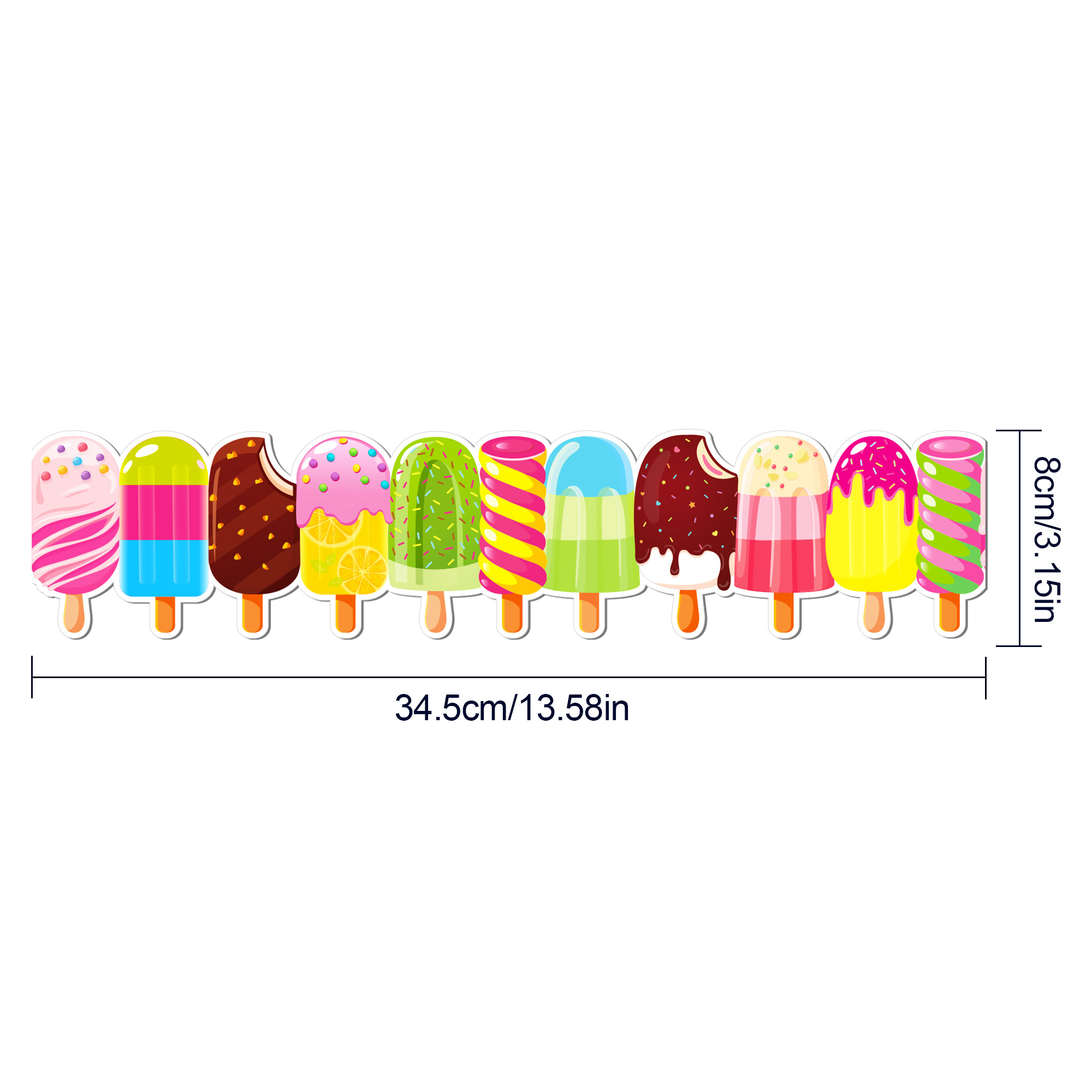 JT061 Summer Ice Pops Bulletin Board Borders and Ice Cream Borders Set Wall Decals for Summer Back to School Party Decoration